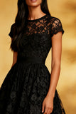 Lace A-Line Short Sleeves Little Black Dress