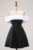 Black A-Line Off The Shoulder Mini Homecoming Dress with Bow