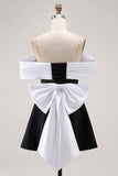 Black A-Line Off The Shoulder Mini Homecoming Dress with Bow