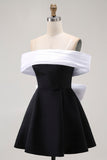 Black A-Line Off The Shoulder Mini Homecoming Dress with Bow