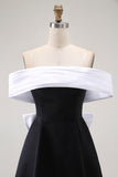 Black A-Line Off The Shoulder Mini Homecoming Dress with Bow