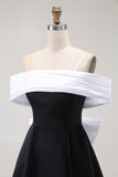 Black A-Line Off The Shoulder Mini Homecoming Dress with Bow