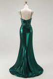 Metallic Dark Green Mermaid Corset Long Prom Dress with Slit