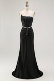 Black Strapless Mermaid Corset Long Prom Dress with Rhinestones