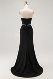 Black Strapless Mermaid Corset Long Prom Dress with Rhinestones