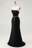 Black Strapless Mermaid Corset Long Prom Dress with Rhinestones