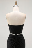 Black Strapless Mermaid Corset Long Prom Dress with Rhinestones