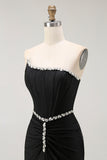 Black Strapless Mermaid Corset Long Prom Dress with Rhinestones