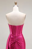 Fuchsia Sweetheart Mermaid Beaded Corset Long Prom Dress with Side Slit