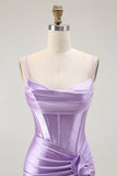 Purple Mermaid Corset Spaghetti Straps Long Prom Dress with Slit
