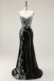 Sparkly Black Silver Mermaid Strapless Corset Sequin Long Prom Dress