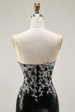 Sparkly Black Silver Mermaid Strapless Corset Sequin Long Prom Dress
