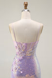 Sparkly Lilac Mermaid Corset Sequins Appliqued Long Prom Dress with Slit