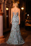 Sparkly Lake Blue Mermaid Corset Sequins Lace Up Back Long Prom Dress with Slit