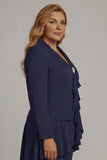 2-Piece Navy Long Sleeve Plus Size Ruffled Mother of the Bride Pant Suits