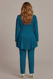 2-Piece Navy Long Sleeve Plus Size Ruffled Mother of the Bride Pant Suits