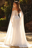 White Strapless Mermaid Beaded Sequin Corset Long Prom Dress with Streamer