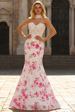 White Fuchsia Flower Mermaid Sweetheart Lace Corset Long Prom Dress