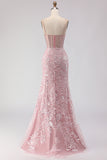 Sparkly Blush Beaded Mermaid Long Prom Dress with Sequins