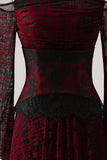 Off the Shoulder Black Red Burnout A Line Long Sleeve Prom Dress