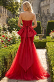 Red Sequin Sweetheart Mermaid Corset Long Prom Dress with Large Bow