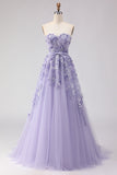 Off the Shoulder Purple A Line Sequin Beaded Long Prom Dress with Removable Sleeves