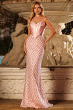 Sweetheart Blush Mermaid Corset Beaded Long Prom Dress with Sequins
