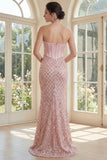 Sparkly Blush Sweetheart Mermaid Corset Beaded Long Prom Dress with Sequins