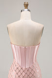 Sparkly Blush Sweetheart Mermaid Corset Beaded Long Prom Dress with Sequins