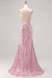 Mermaid Sparkly Pink Sequin Long Prom Dress with Slit
