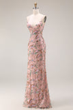 Blush Sequin Beaded Mermaid Long Prom Dress with Lace-up Back