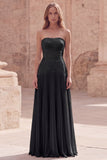 Strapless Yellow A Line Appliqued Maxi Bridesmaid Dress