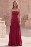 Strapless Yellow A Line Appliqued Maxi Bridesmaid Dress