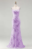 Light Blue Mermaid Spaghetti Straps Long Prom Dress with Appliques