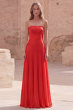 Strapless Yellow A Line Appliqued Maxi Bridesmaid Dress