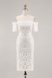 Ivory Off the Shoulder Sheath Lace Short Engagement Dress