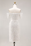 Ivory Off the Shoulder Sheath Lace Short Engagement Dress