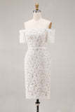 Ivory Off the Shoulder Sheath Lace Short Engagement Dress