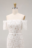 Ivory Off the Shoulder Sheath Lace Short Engagement Dress