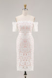 Ivory Off the Shoulder Sheath Lace Short Engagement Dress