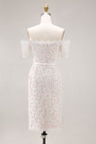 Ivory Off the Shoulder Sheath Lace Short Engagement Dress