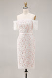 Ivory Off the Shoulder Sheath Lace Short Engagement Dress