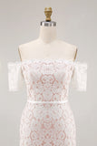 Ivory Off the Shoulder Sheath Lace Short Engagement Dress