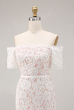 Ivory Off the Shoulder Sheath Lace Short Engagement Dress