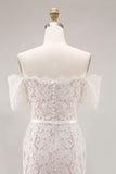 Ivory Off the Shoulder Sheath Lace Short Engagement Dress