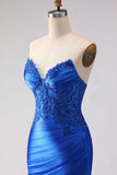 Royal Blue Sweetheart Beaded Mermaid Long Prom Dress with Slit