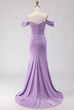Mermaid Off the Shoulder Purple Long Prom Dress with Slit