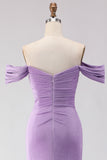 Mermaid Off the Shoulder Purple Long Prom Dress with Slit