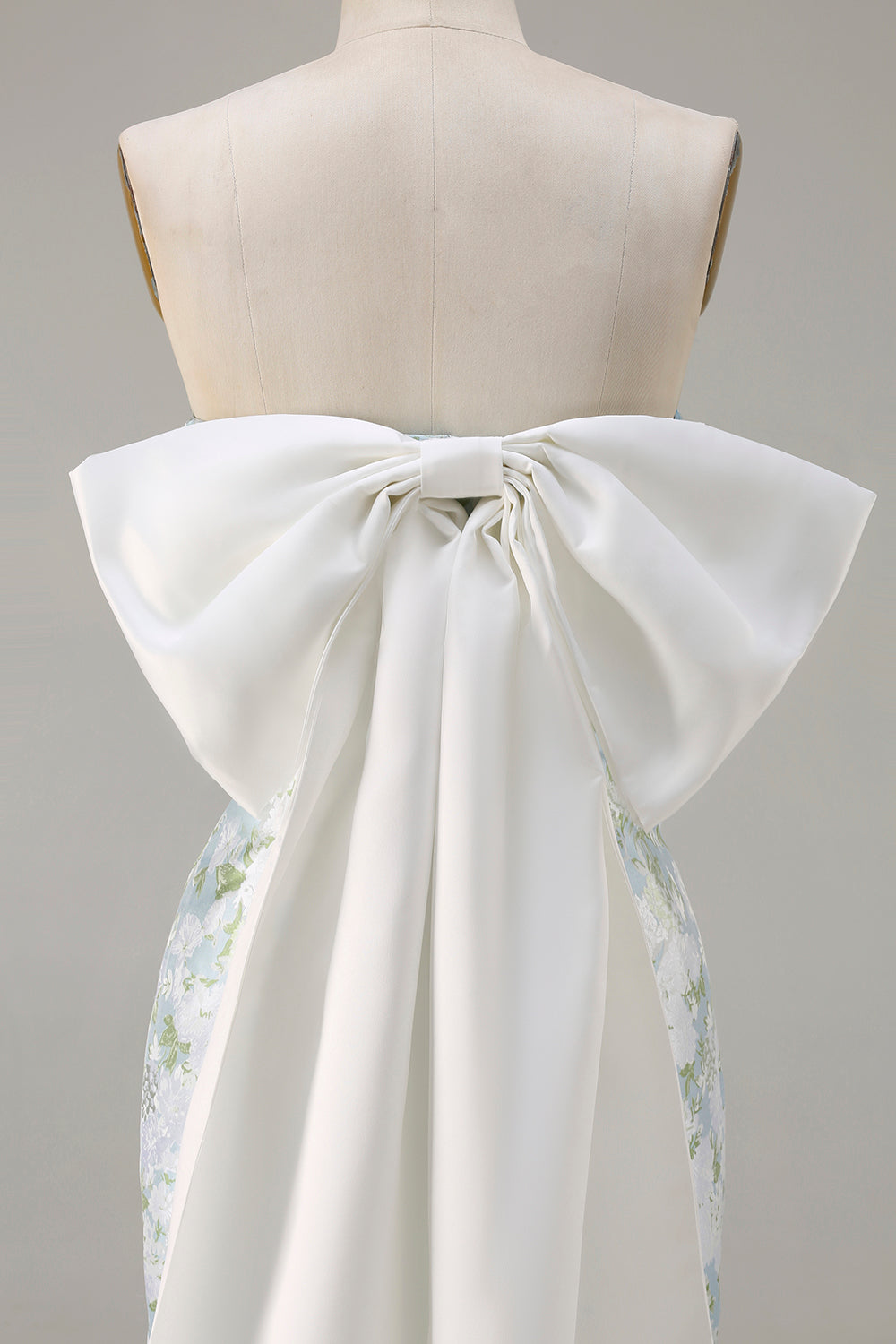 WEDTREND Women Blue White Flower Strapless Long Bridesmaid Dress with Back Bow Sheath Satin Wedding Guest Dress WEDTREND Women Blue White Flower Strapless Long Bridesmaid Dress with Back Bow Sheath Satin Wedding Guest Dress