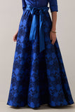 Royal Blue A-Line Floral Half Sleeves Long Mother Of The Bride Dress with Sash